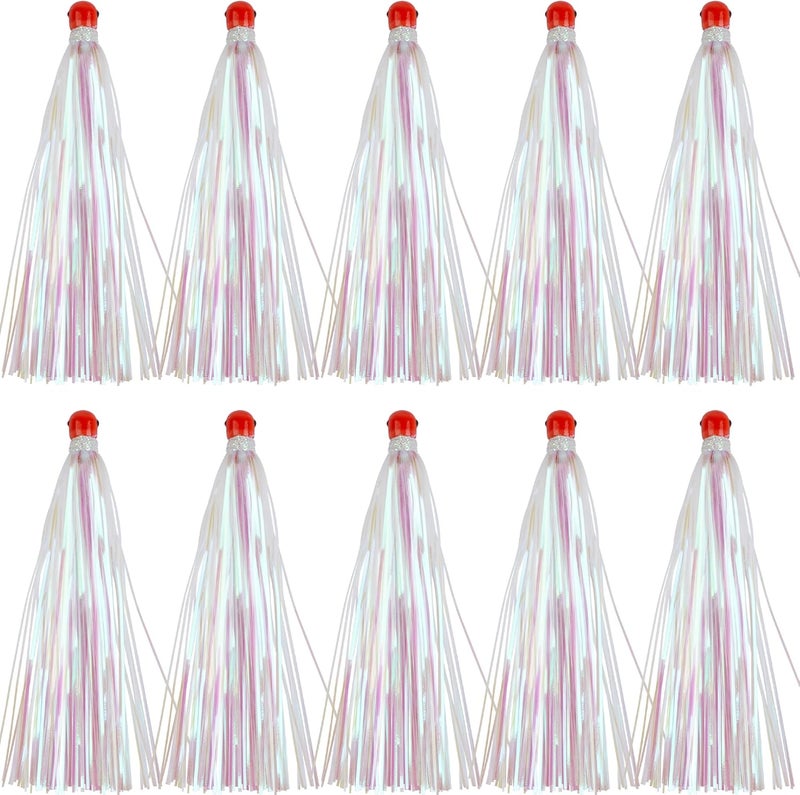 VATEICO Fishing Teaser Lure,5pcs/10pcs Mylar Flash Teaser Tail with Weighted Jig Head Bullet Sinker 0.3oz Strips Bucktail Teaser Trolling Skirts Hair for Saltwater Freshwater - Image 1
